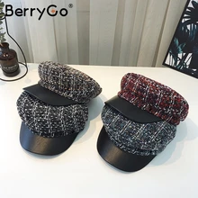 BerryGo Повседневный твидовый в клетку Военная кепка для женщин осень зима модный берет шапка женские шапки уличная мода дамы малярные шляпы