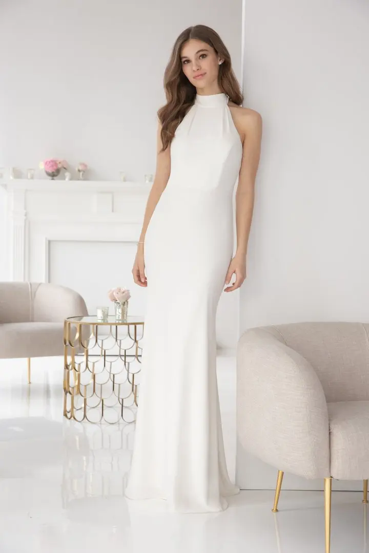 vivian's bridal simple high neck satin chiffon evening dress sexy Spaghetti Strap backless custom color formal party | Свадьбы и