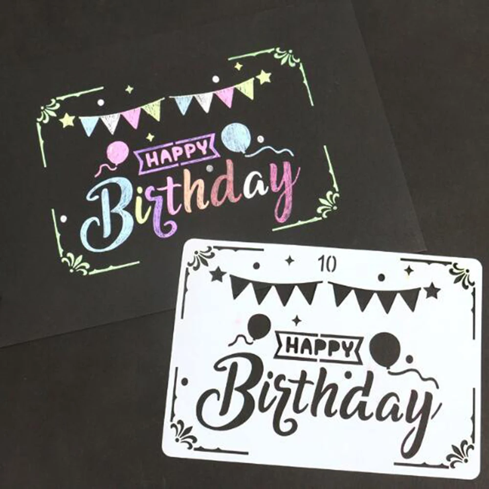 Happy Birthday Stencil,9Pcs Birthday Stencils,Cake Stencils Happy Birthday  Letters Painting Stencil,Happy Birthday Stencils for Cakes Card Making