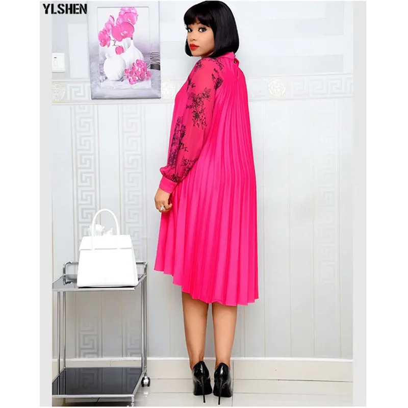 African Style Dresses for Women Casual Pleated Dress Elegant Chic Office Lady A-Line Africa Dress 2019 Autumn Winter Clothing 03