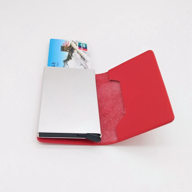 Мужской кредитный держатель для карт, натуральная кожа, Бизнес ID держатель для карт, женский Автоматический RFID кошелек, чехол для карт, алюминиевые кошельки для карт