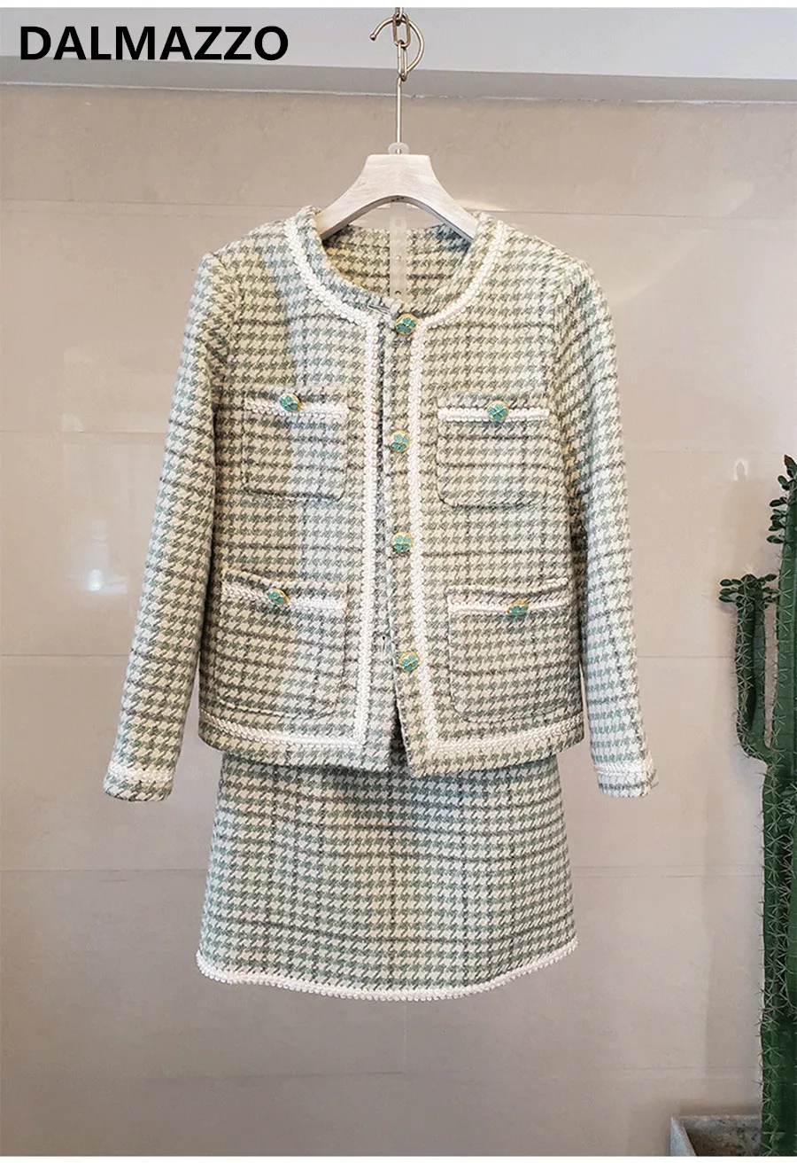 Vrouwen Tweed Wollen Rok Past 2019 Herfst Winter Single-breasted Korte Jas Jassen + Mini Rok 2 Stuks sets Conjunto Mujer Vrouwen Tweed Wollen Rok Past 2019 Herfst Winter Single-breasted Korte Jas Jassen + Mini Rok 2 Stuks sets Conjunto Mujer