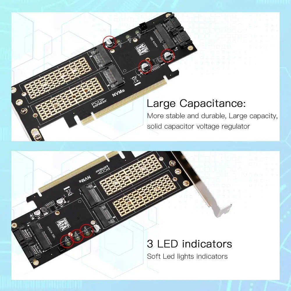 3 в 1 адаптер для SSD накопителя NGFF и mSATA M.2 NVME на PCIe 16X/M.2 SATA|Платы расширения| |