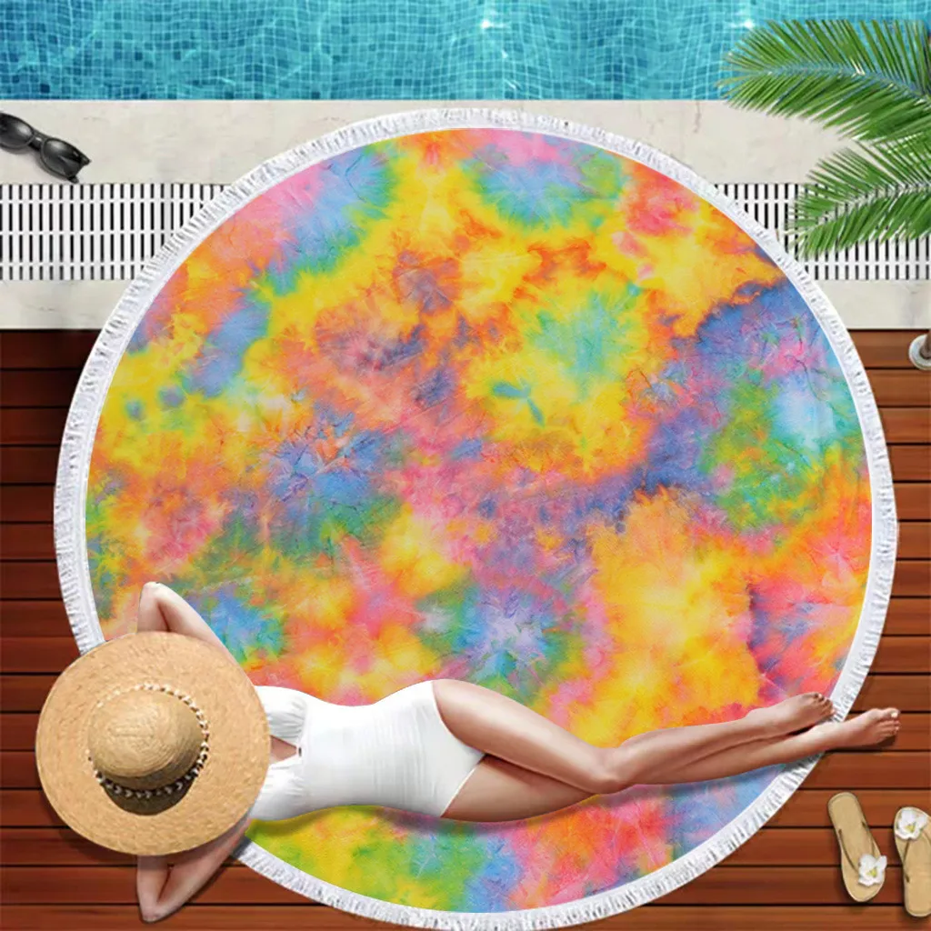 Thick Round Blanket Microfiber Yoga Mat Tassels Soft Water Absorbent Beach Towel