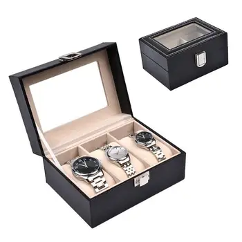 

3 Slots Leather Wrist Watch Storage Box Organizer New Mechanical Mens Watch Display Holder Cases Black Jewelry Gift Boxes Case