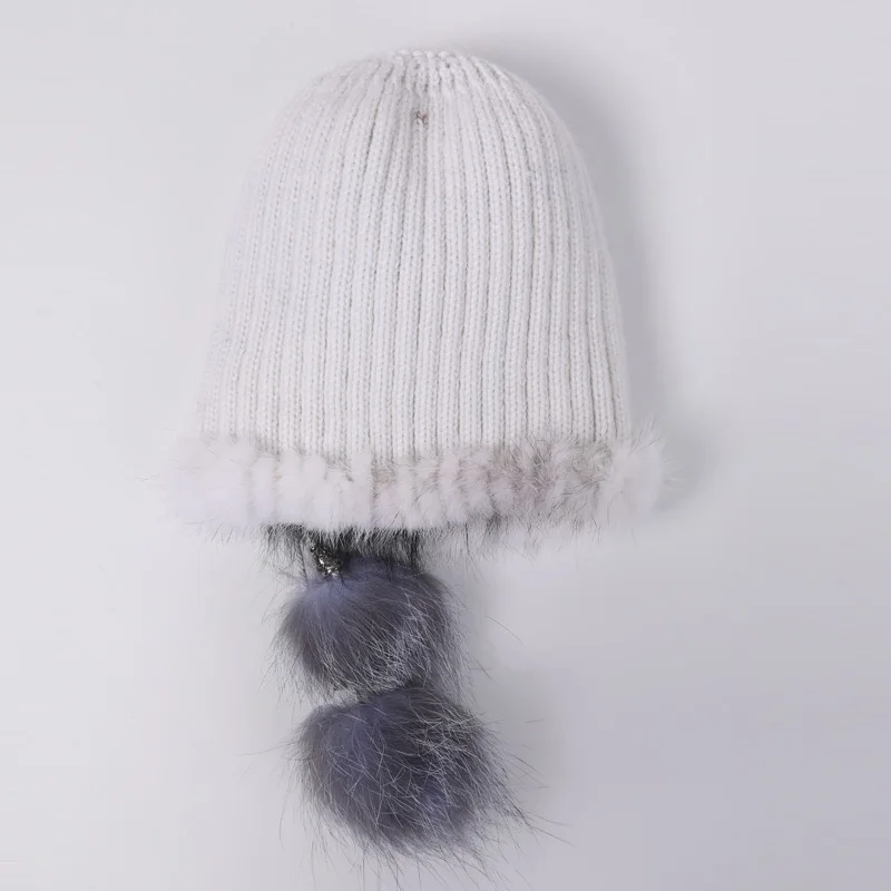 fur hat New Fashion Mink Fur Hat Lady Thick Warm Winter Grass Woven Hat Hat Ear Mink Fox Ball
