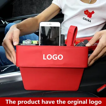 

1PCS Leather Auto Seat Gap Organizer Storage Box Car Console Side Pocket Seat Crevice Storage Box FOR Tesla LOGO