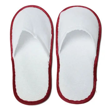 

20 pairs of White Towelling Hotel Disposable Slippers Terry Spa Guest Shoes White + Red