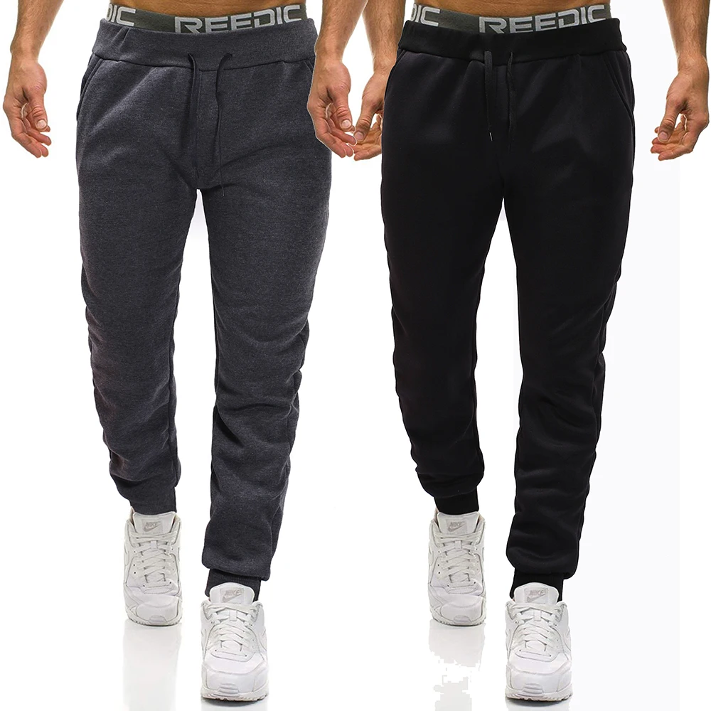 Pants Men Plain Color Drawstring Slacks Loose and Comfortable Fleece tight Men s Trousers 2