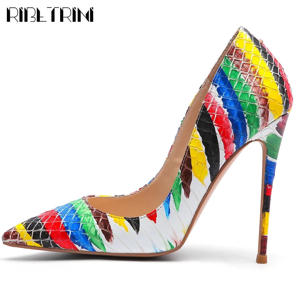 

RIBETRINI Sexy Spring Lady Pointed Toe Colorful Shallow Slip On Casaul Shoes Woman Pumps Women Fashion Office Dress Pumps