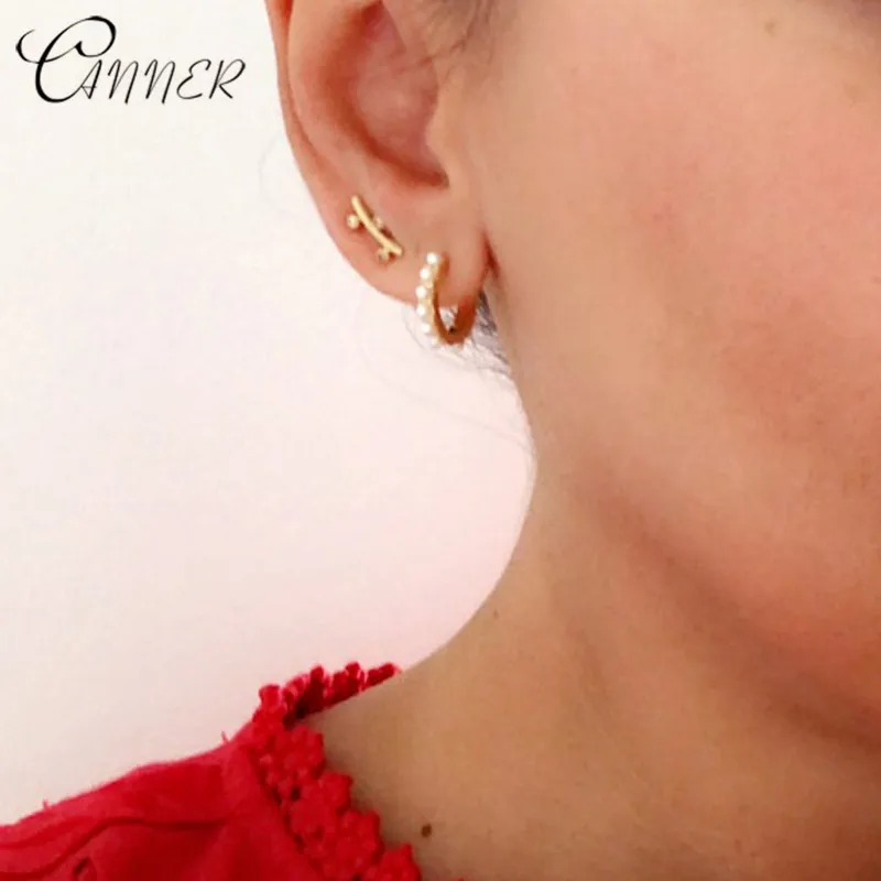 Женские серьги-кольца CANNER милые корейские серьги из стерлингового серебра 2019