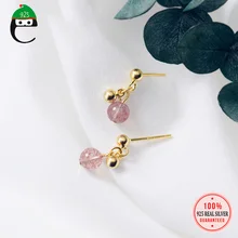 ElfoPlataSi,, 925 пробы, Настоящее серебро, 14 мм X 5 мм, клубника, кристалл, золото, бусины, серьги-гвоздики для девочек, детей, леди, XY1031