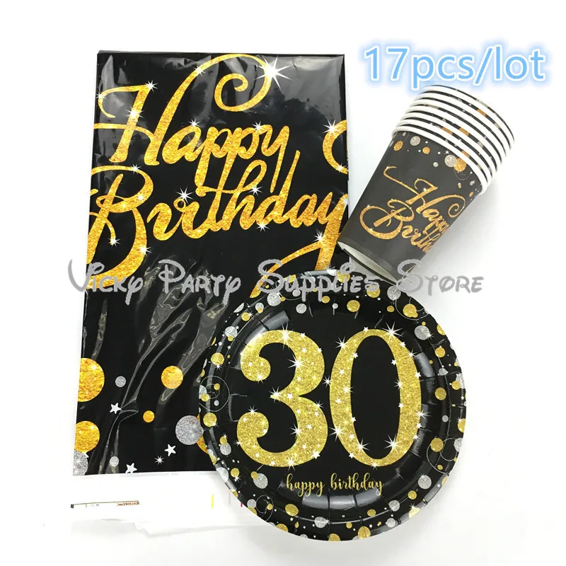 17pcs/lot Age Letters Party Disposable Tableware Set Anniversary Wedding Birthday Pink Gold Cup Plate Party Decoration Supplies