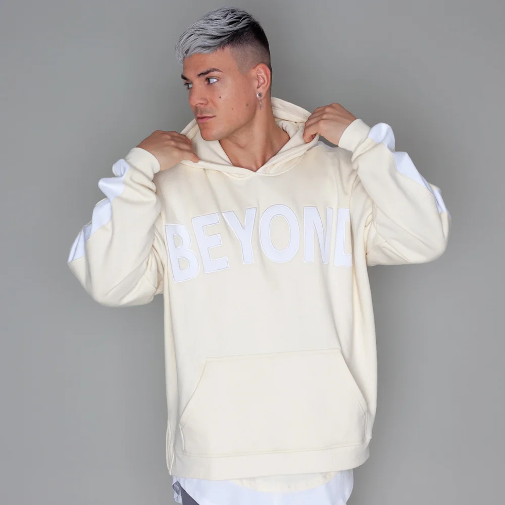 Beige (Hoodie) Комплект с капюшоном/штанами, осенняя Новинка, мужская повседневная свободная толстовка, спортивные брюки для бега, мужские хлопковые куртки, спортивные брюки, брендовый спортивный костюм - Цвет: Beige (Hoodie)