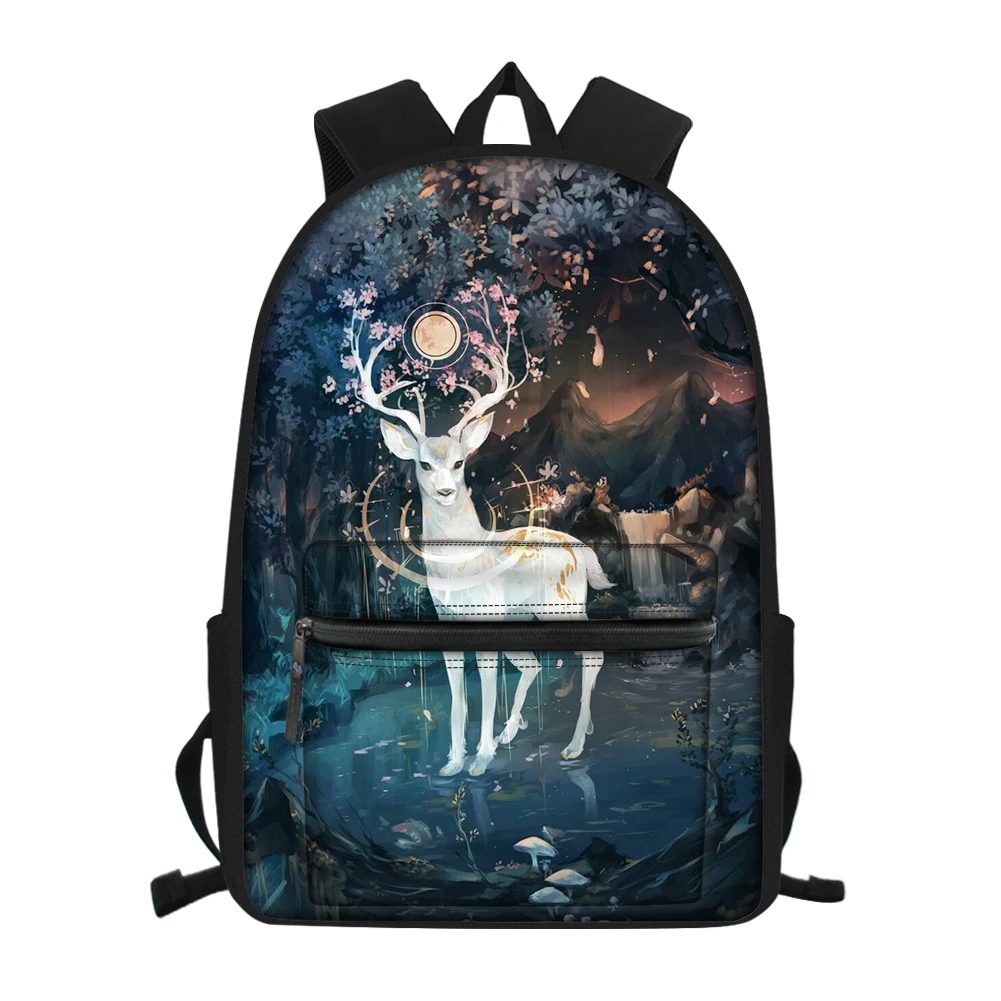 

Fashion Children's Canvas Backpack Cartoon Deer Pattern Students Book Bags Girls Multi-functional Travel Backpacks
