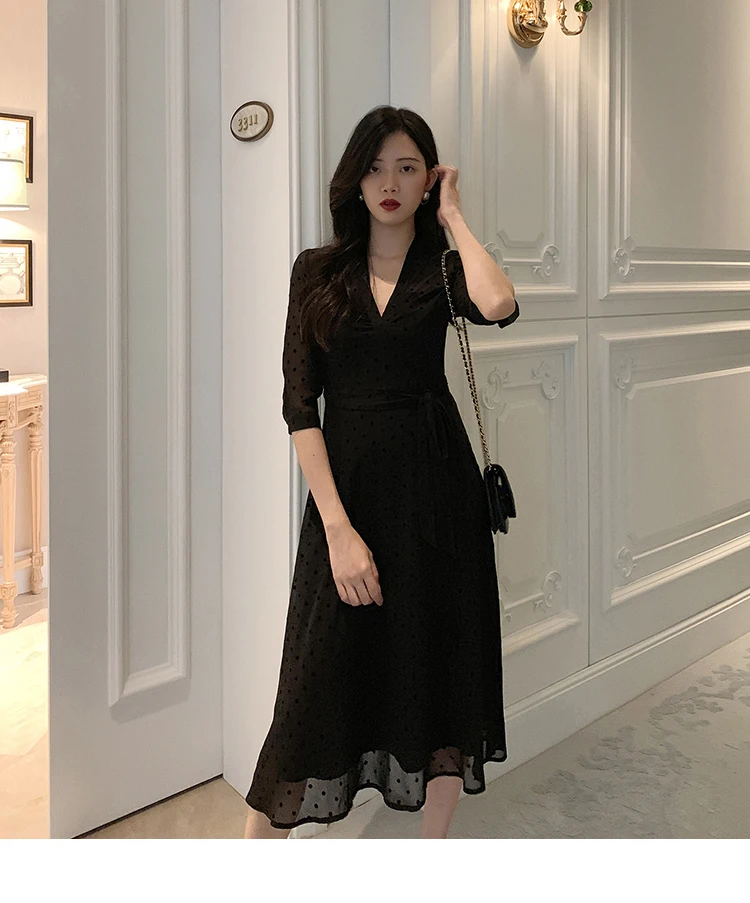 Элегантное Черное Бандажное платье сексуальное перспективное женское платье с длинным рукавом с v-образным вырезом осенние женские повседневные платья