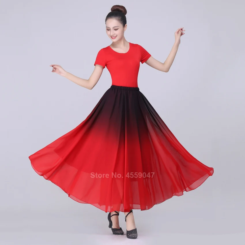 Испанская юбка для фламенко, женское прозрачное шифоновое платье с градиентом, платье для живота, большие качели, для выступлений на сцене
