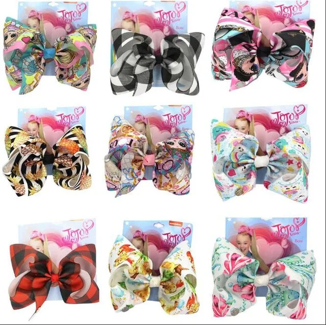 8 дюймов фирма Jojo Bow для девочек Jojo Siwa большой единорог заколки для волос для девочек с зажимы бантом ручной работы для девочки, аксессуары для волос, 12 шт - Цвет: Многоцветный