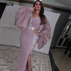LORIE Long Sleeve Evening Dresses Mermaid 2021 Satin Beading Dubai Prom Formal Party Dresses Custom made Floor Length Gowns
