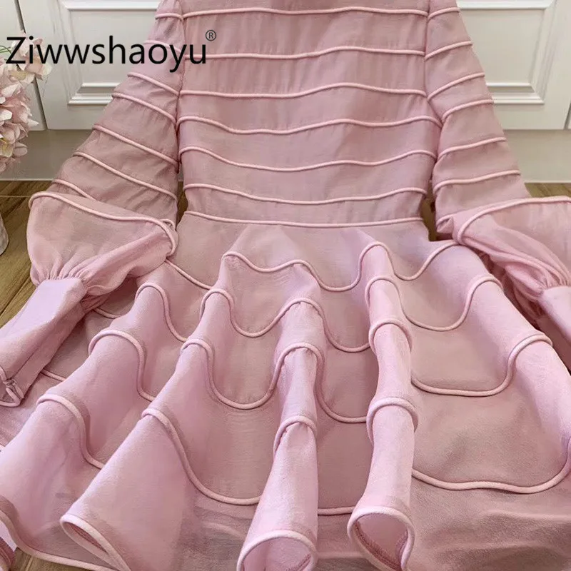 Ziwwshaoyu,, подиумное платье, женское, весна-лето, розовое, с рукавами-фонариками, в полоску, красивые вечерние платья