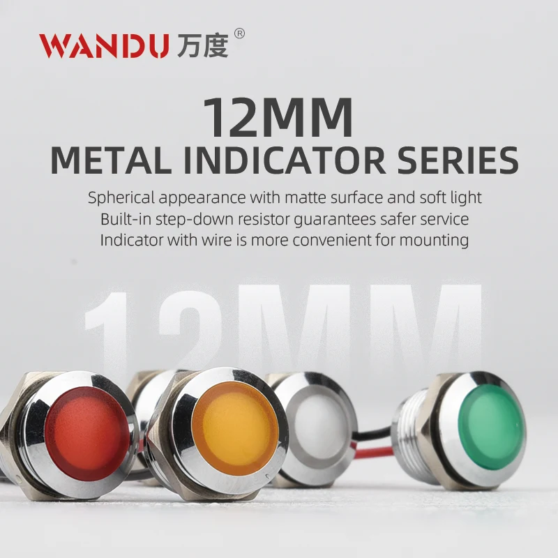 

12mm Metal LED Warning Indicator Light Signal Lamp Pilot Wire Ball Head 3V 5V 12V 24V 110V 220V IK08