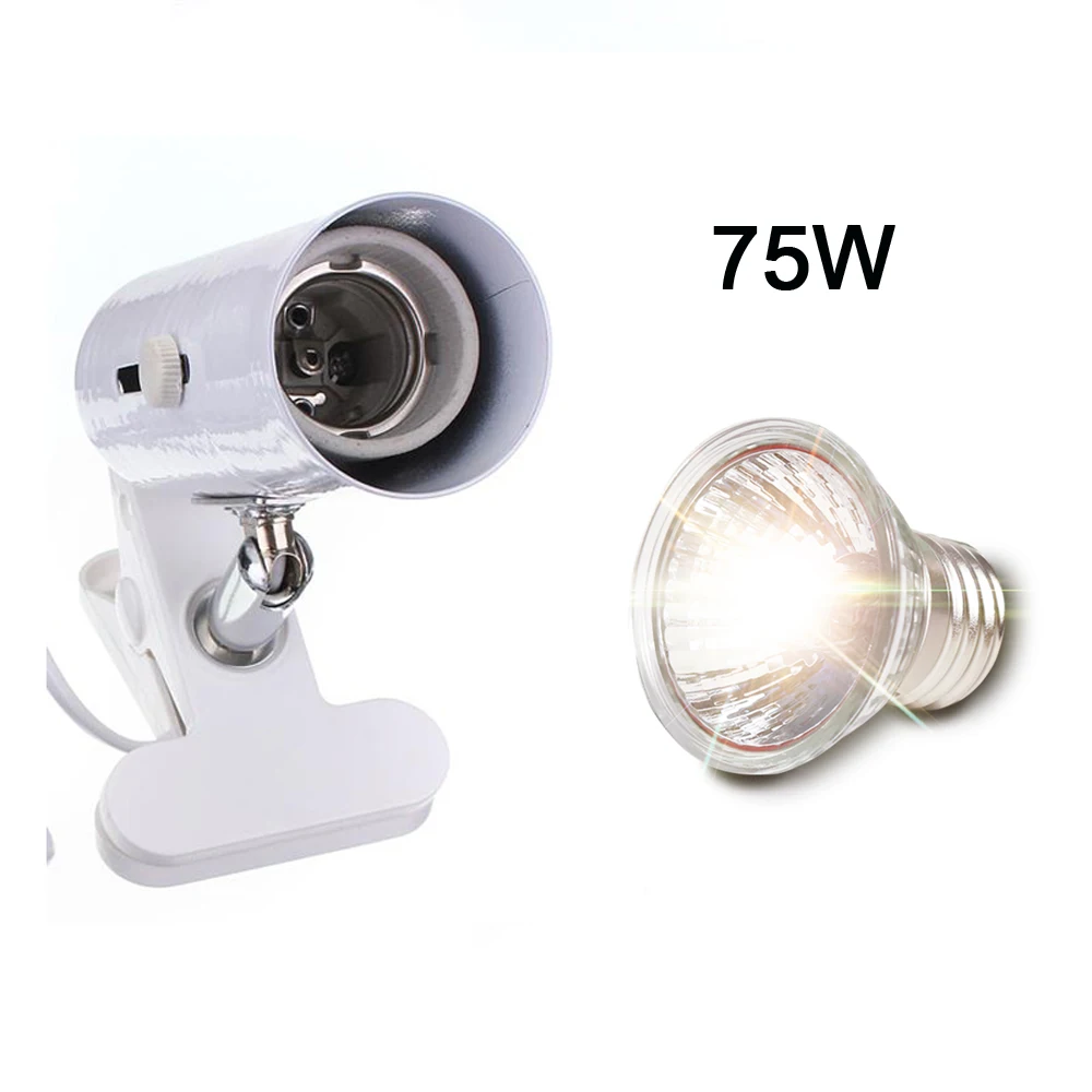 White and 75W lamp UVA+ UVB 3,0 лампа для рептилий комплект с зажимом керамический держатель для ламп черепаха греется УФ нагревательный набор ламп черепахи ящерицы освещение - Цвет: White and 75W lamp