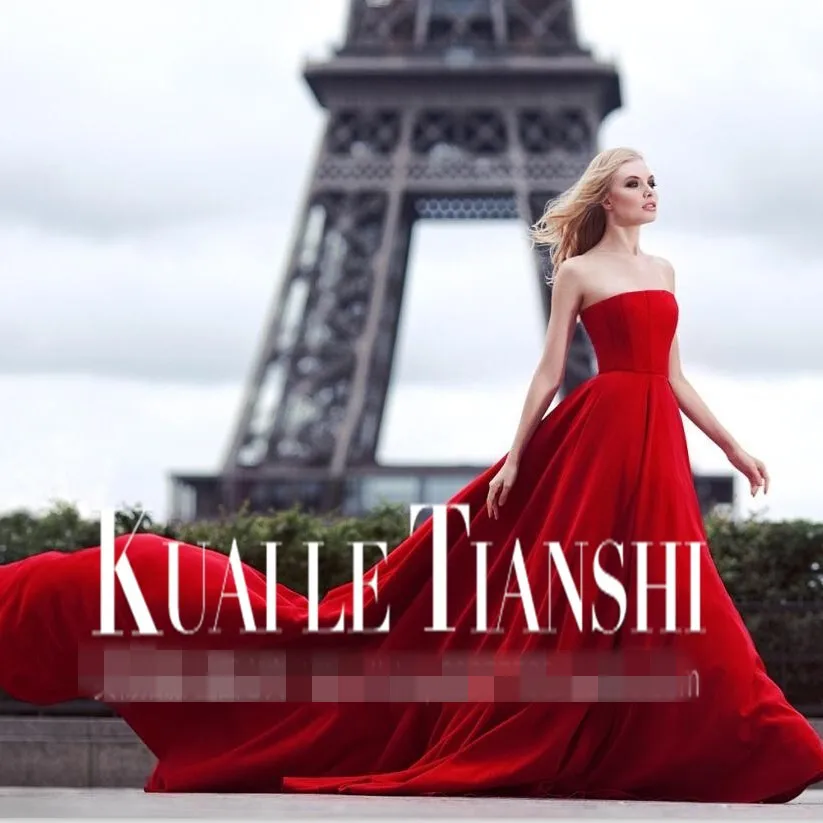 Red Новые горячие сексуальные вечерние платья без бретелек robe de soiree courte Свадебные Сари vestidos de formatura красные длинные платья подружек невесты - Color: Red