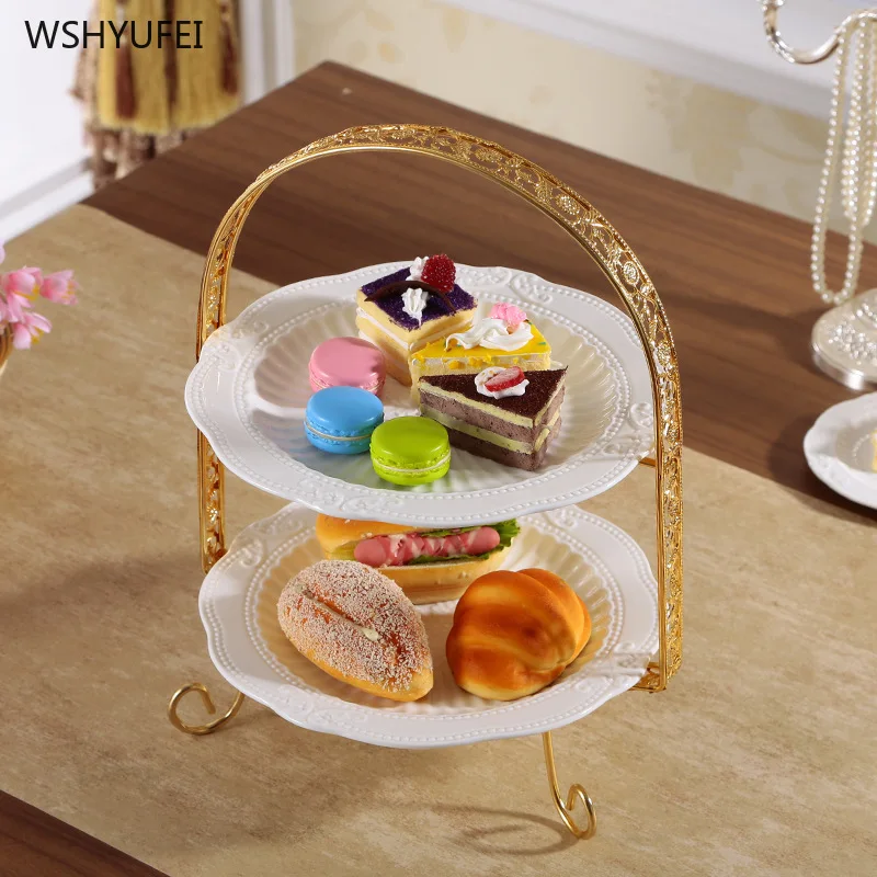 

Direct selling new Baroque Palace Yan ceramic high-grade two-layer embossed pattern fruit cake dessert jewelry storage tray