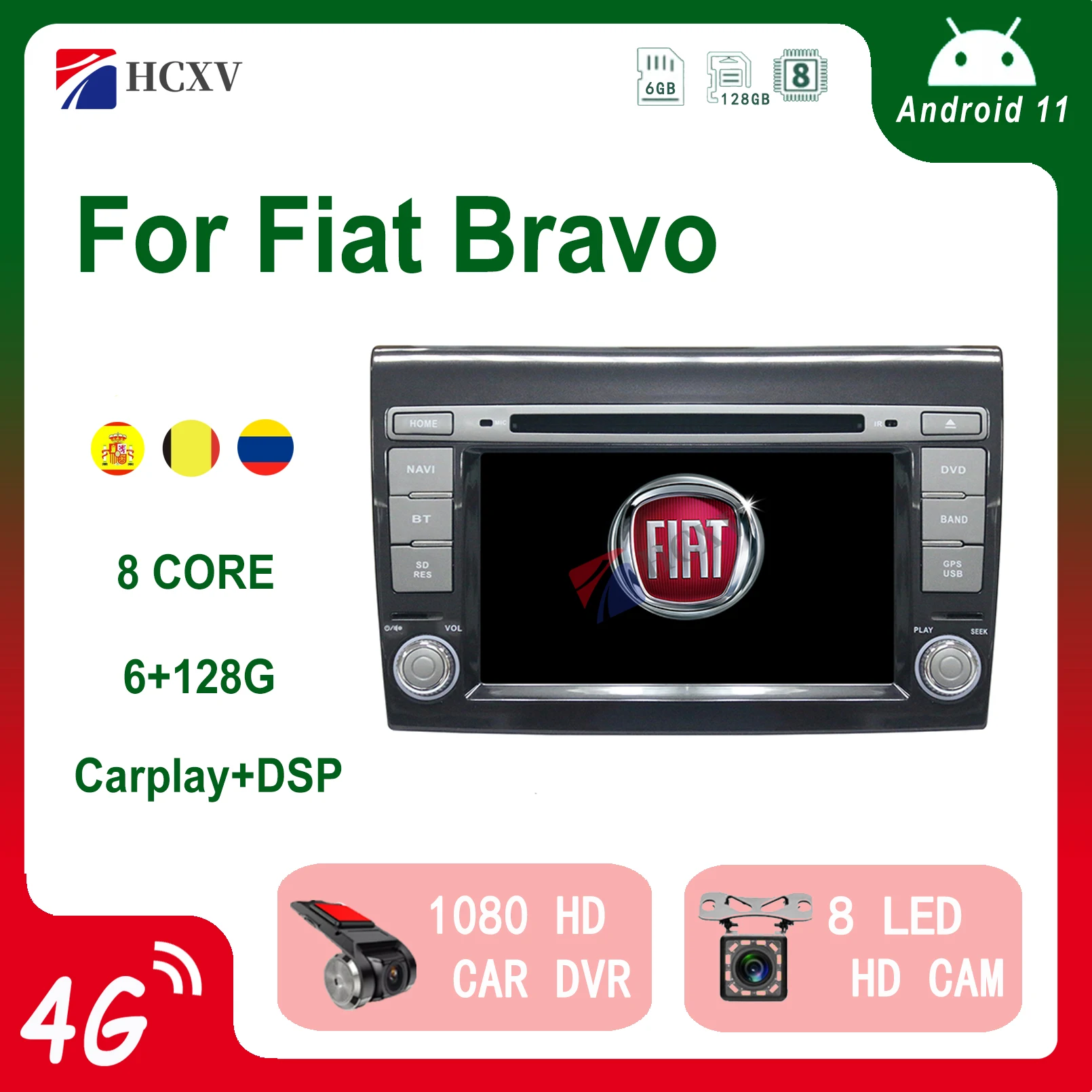 Hcxv Android Autoradio Stereo Per Fiat Bravo 7 ''Android Stereo Car Navigation Sistema Multimediale Lettore Dvd Audio Gps Autoradio