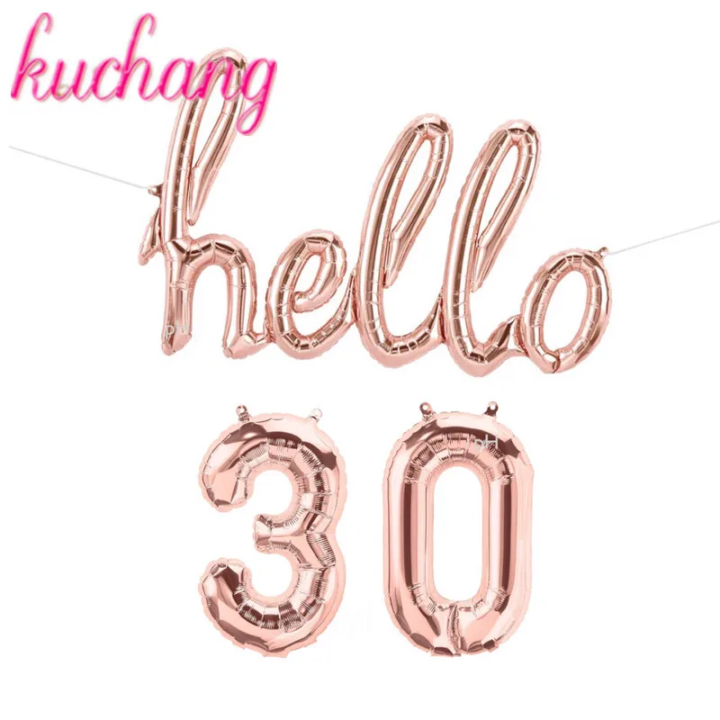 Розовое золото Hello 30 Детские шары для душа 10/13/15/21/25th 30th День Рождения Декор 21 30 количество шары надувные воздушные шары