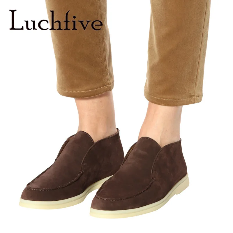Luchfive/лоферы из нубука с высоким берцем; повседневная обувь; Женская Удобная обувь для вождения на резиновой подошве; женская обувь из натуральной кожи на плоской подошве