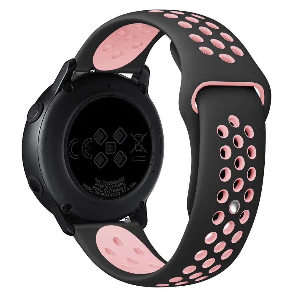 20 мм силиконовый ремешок для samsung Galaxy Active2 40 мм 44 мм Galaxy Watch 42 мм gear Sport S2 Active 2 ремешок с отверстиями браслет - Цвет ремешка: Black Pink