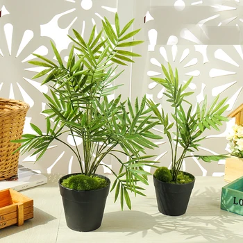

Artificial fake bamboo leaves green plant bonsai indoor faux plants home decoration
