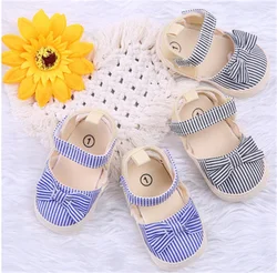 Sandales à nœud rayées et antidérapantes pour enfants. 0 18 M, chaussures souples pour bébés, filles et garçons, nouveau né, chaussons, pré marche, 2019 