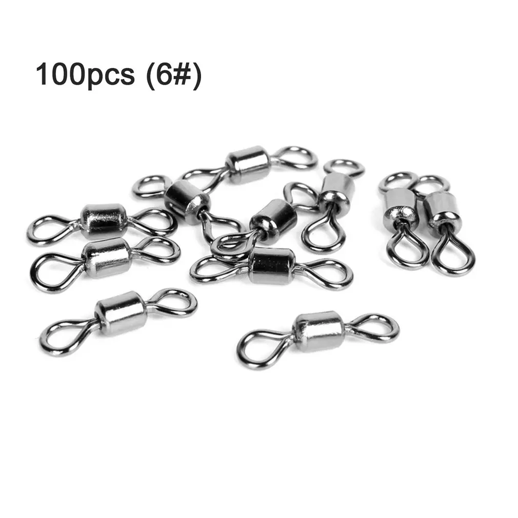 

100 Pcs Stainless Steel Strength 8 Shape Barrel Ball Bearing Fishing Swivel Snap Hook Connector Solid Ring Fishing Tackle