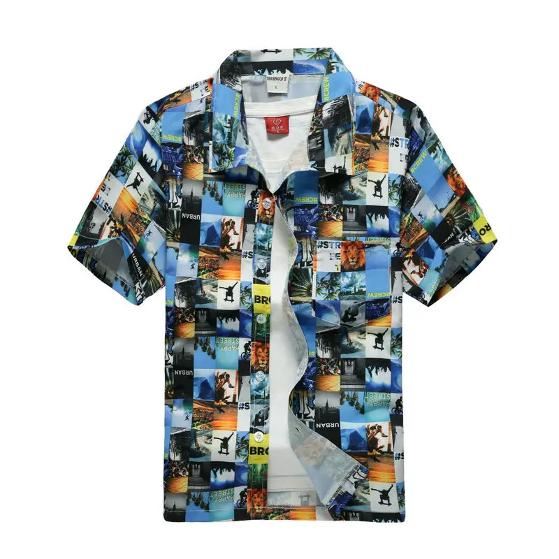 Men Hawaiian Shirt Fashion Casual Button Hawaii Print Beach Short Sleeve Quick Dry Top Blouse M-5XL