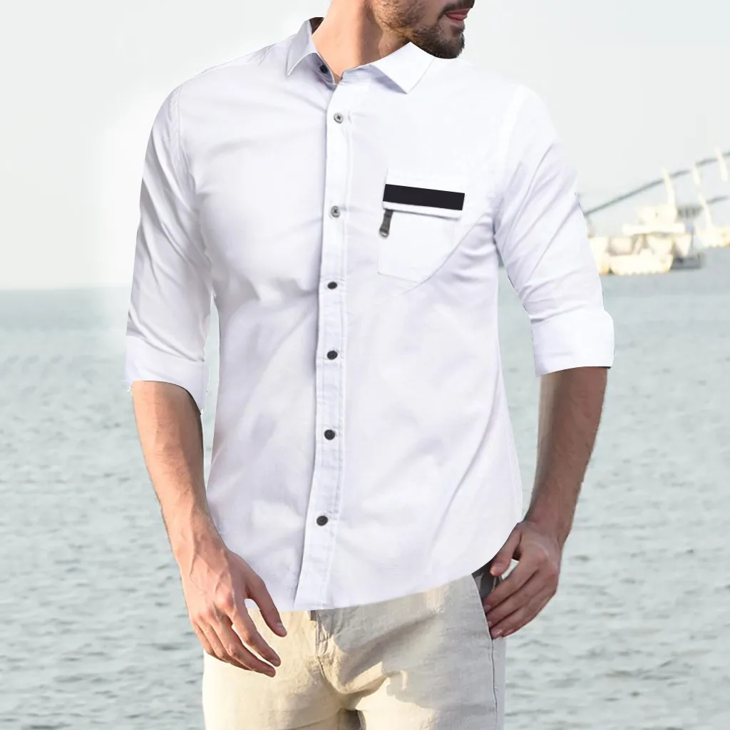 Рубашка мужская camisa masculina уличная мода с длинным рукавом Повседневная пригонка Сельма карман Топ мужские рубашки