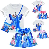 Summer-Girls-Clothes-Sets-And-Bag-Snow-Queen-2-White-Girls-Anna-Elsa-T-shirt-Skirt