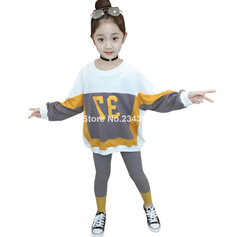 

2019Girls Clothes Sets New Spring and Autumn Garments 37 Tops+pant Suits Two Sets of Leisure Long Sleeve Shirt 4-12 Ages