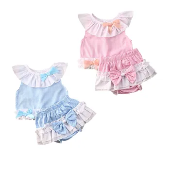 

Toddlers Kids Baby Girls Stripe Top Pants Shorts Summer Outfit Sets