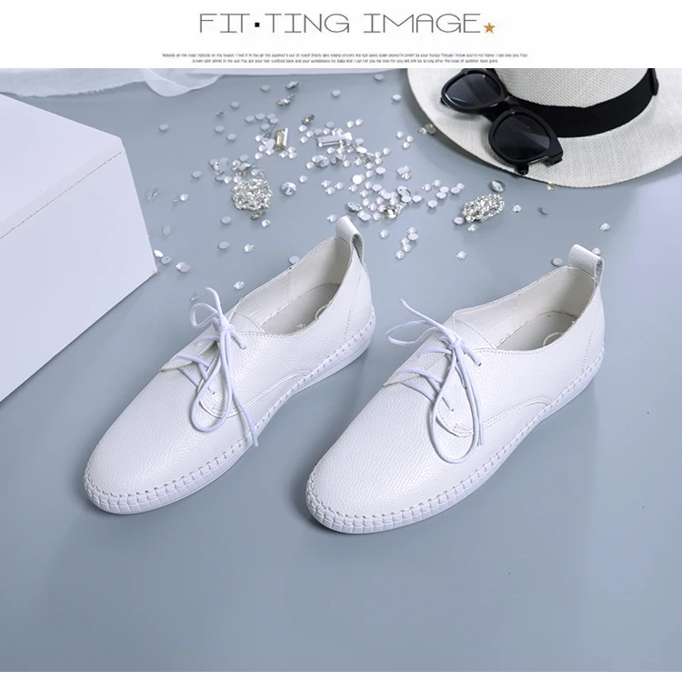 Flats For Women Comrfort Genuine Leather Flat Shoes Woman Loafers Ballet Shoes Female Moccasins White Shoes Big Size 35-43