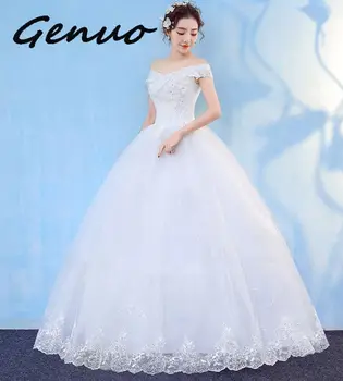 

Genuo New 2019 New ceremony Dress Elegant robe Off The Shoulder Classic Embroidery Appliques Vestido De Noiva ceremony Dresses