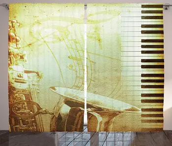 

Music Window Curtains Print of Piano Keys on Background with Music Notes Image Nostalgia Jazz Theme Living Room Bedroom Decor