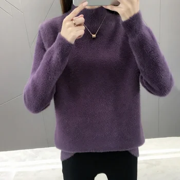 

2020 New Women Plush Warm Sweatshirts Long Sleeve Turtleneck Pullover Jumper Fashion Tops Solid Color Casual Sweatshirt