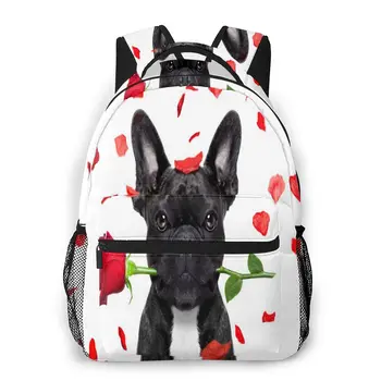 

Fashion Backpack 2020 French Bulldog Dog With Rose Petals Flying On Valentines Day