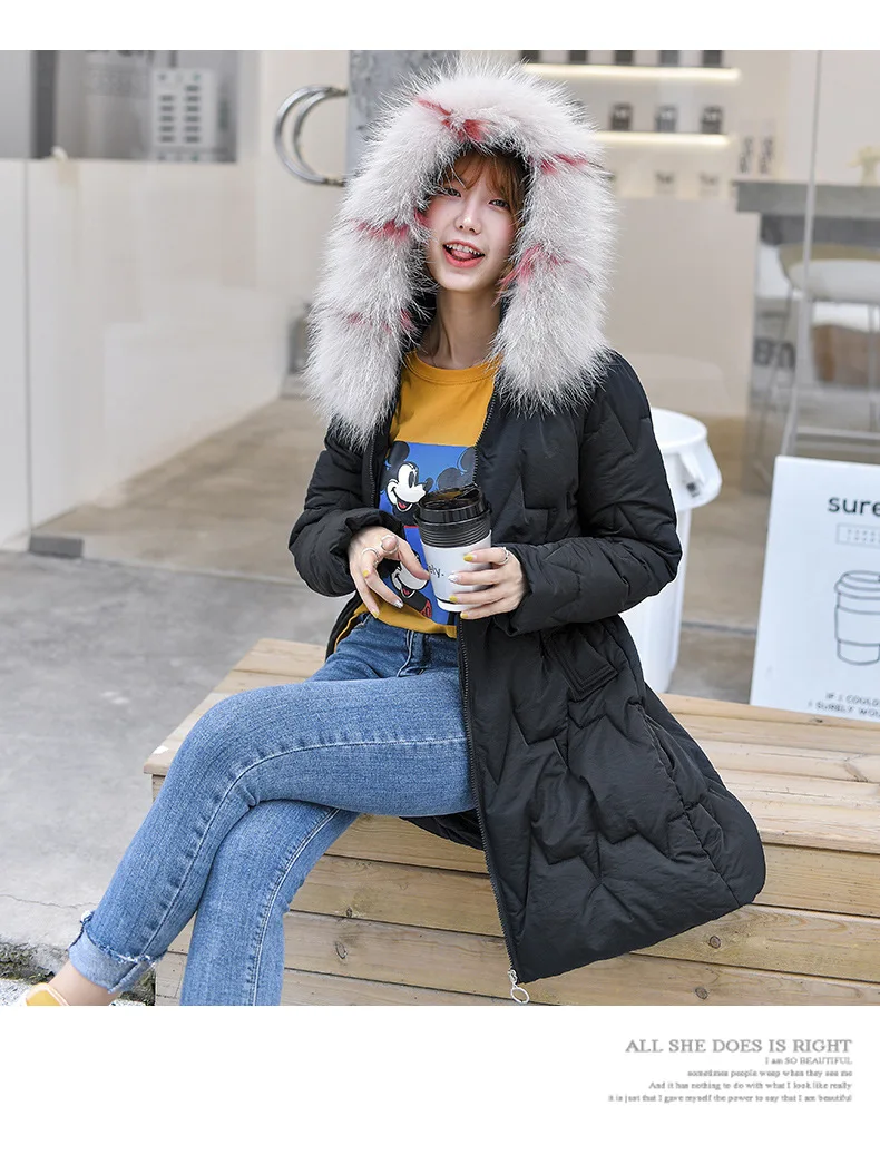 Down parka cultivate morality joker thickening heavy hair brought down cotton-padded jacket female warm coat