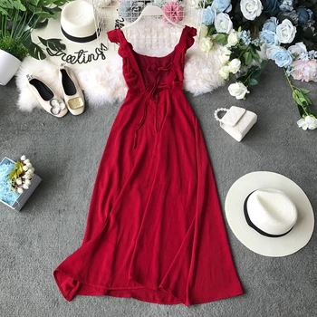 

2019 New Women's Summer Beach Slash Neck Casual Dress Slimming Sleeveless Elegant Vestidos F949