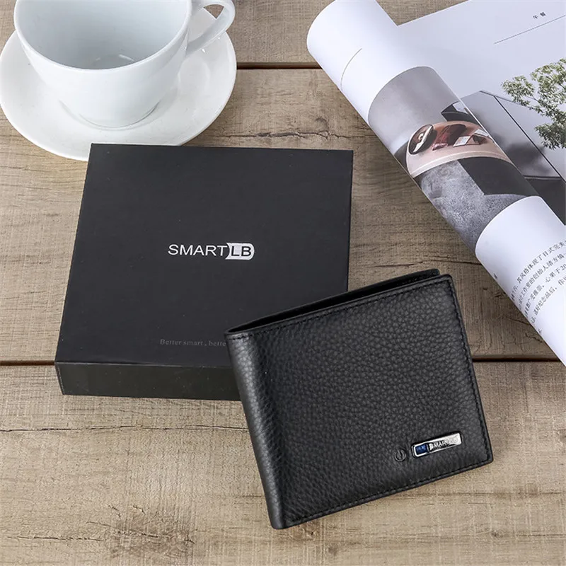 Умный мужской кошелек из натуральной кожи высококачественный с Bluetooth и защитой