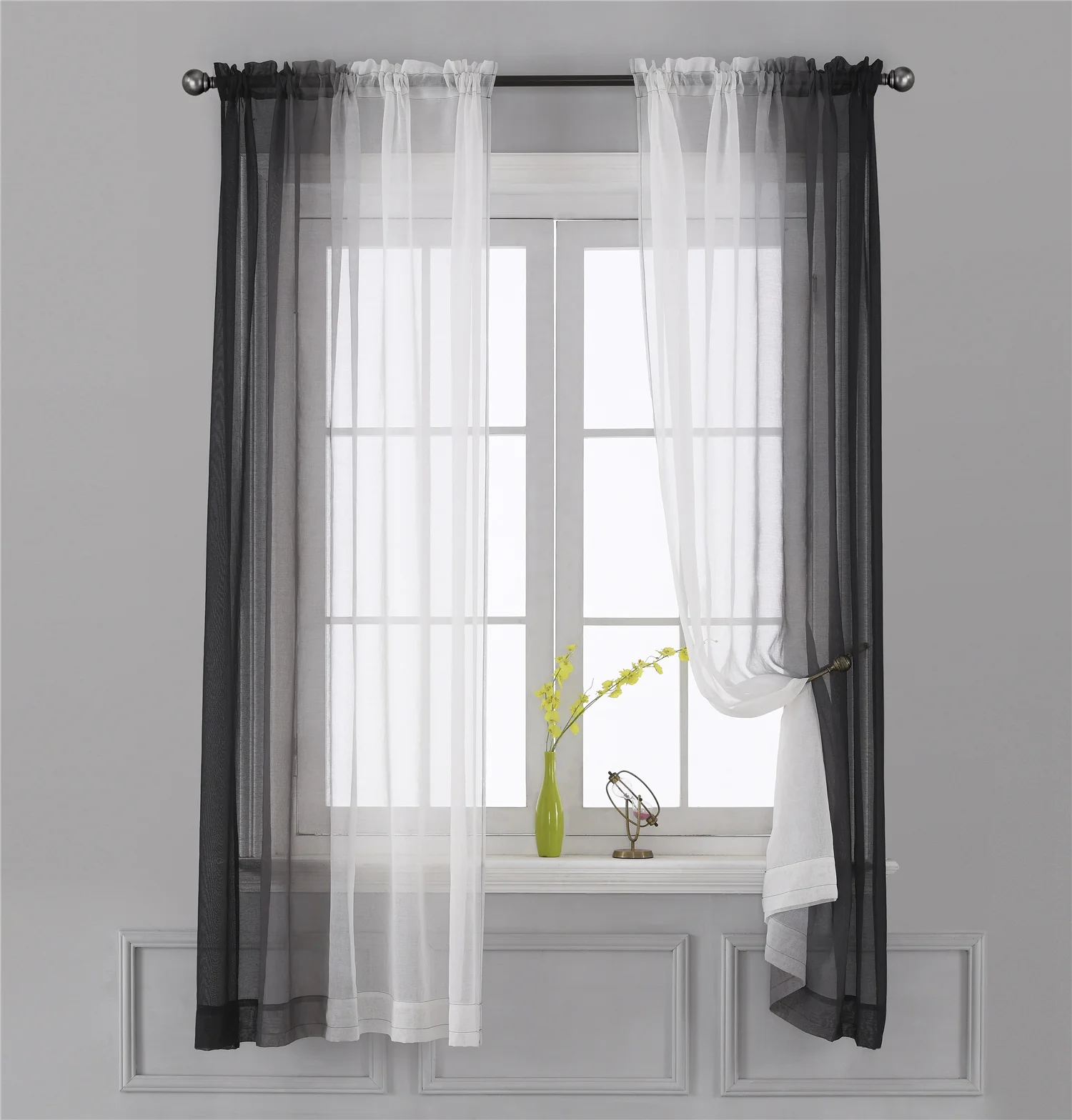 Gradient Sheer Curtains for Living Room Fashion Tulle 1 Piece Half Transparent Custom Made Blue Black White Window Screens Cheap 2