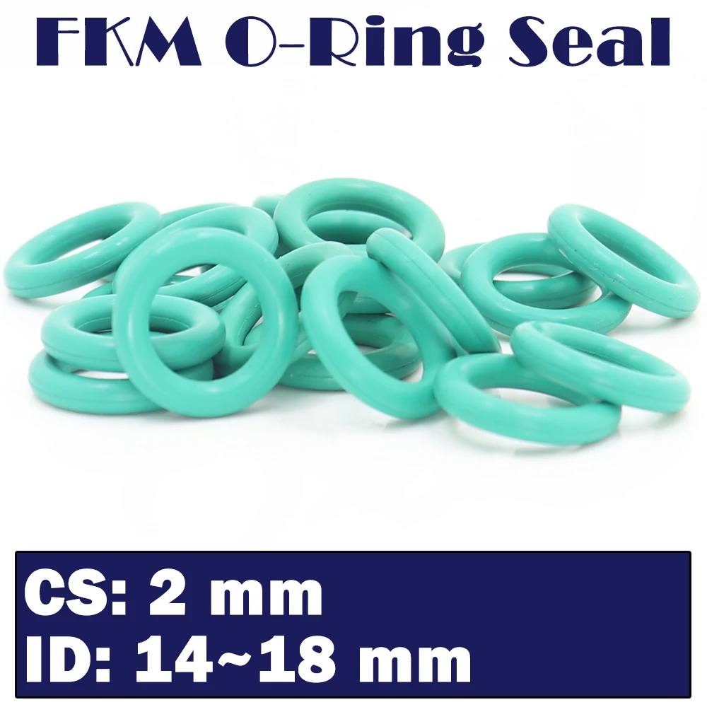 

CS 2mm FKM Rubber O RING OD 14/14.5/15/15.5/16/16.5/17/17.5/18*2 mm 100PCS O-Ring Fluorine Gasket Oil seal Green ORing